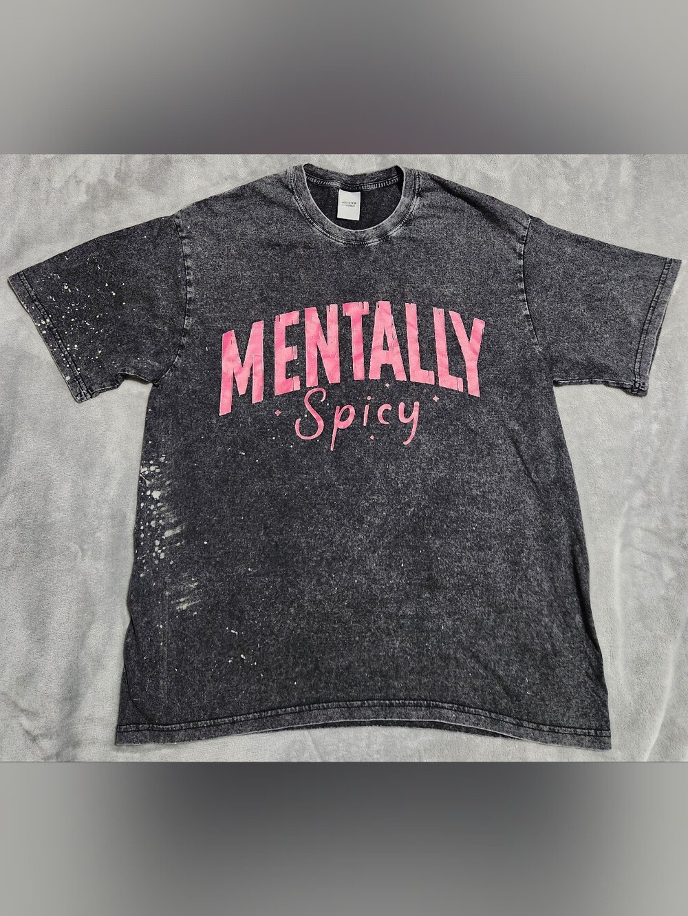 Mentally Spicy Acid Wash Graphic Tee Black Large